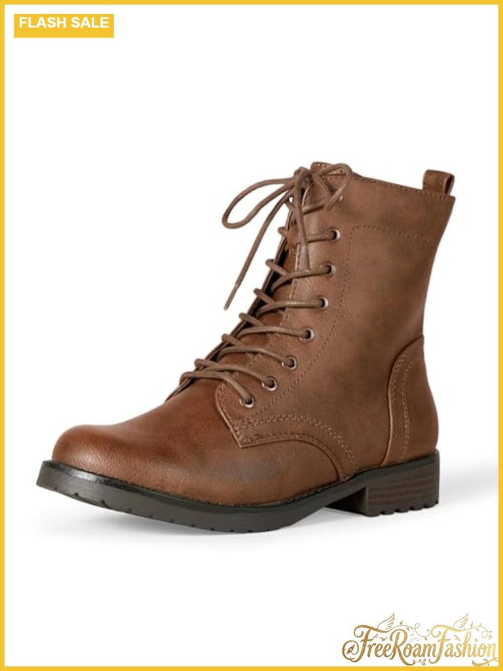 Lace-Up Combat Ankle Boots Faux Leather Lug Sole Side Zipper